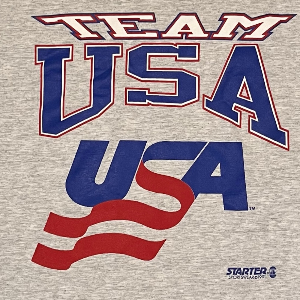 Vintage Single Stitch Team USA Starter Sportswear Printed Grey Tee 1991 Size M - Picture 5 of 6